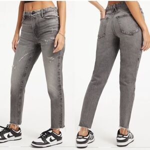 Good American The Weekender Gray Wash High Rise Slim Straight Fray Raw Hem NWT 2